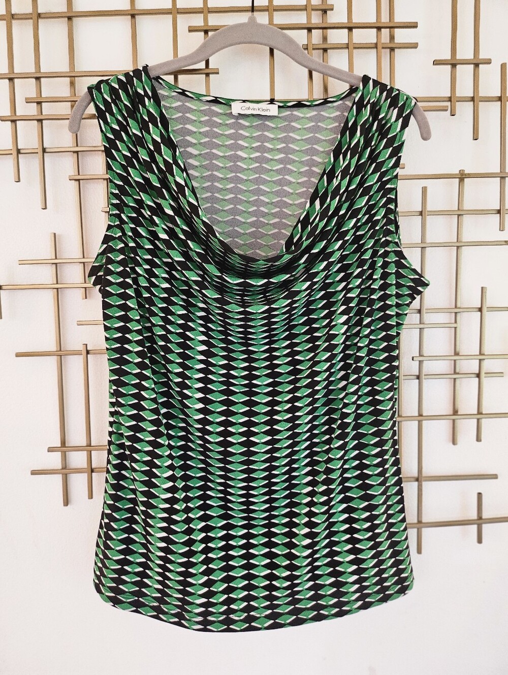 Calvin Klein Black & Green Geometric Cowl Neck Camisole